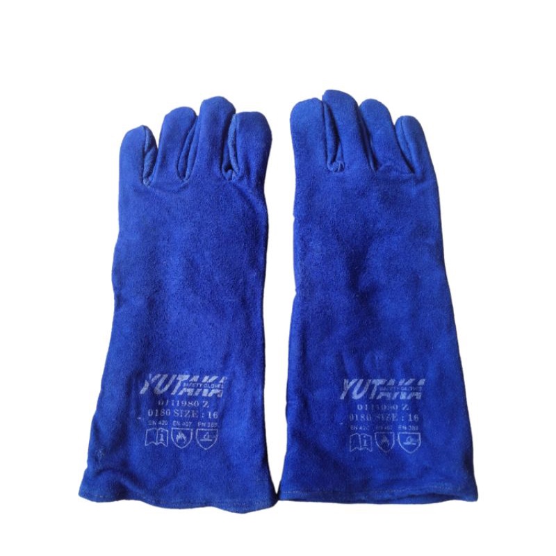 Sarung Tangan Kulit Las/Sarung Tangan Las/Sarung Tangan Las Yutaka Panjang 16 inch Warna Biru
