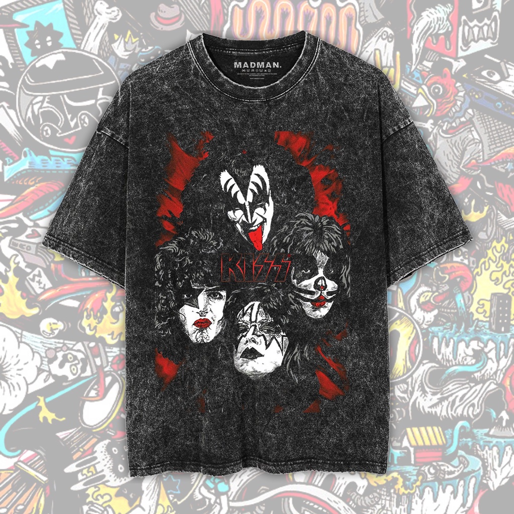 MADMAN Kaos KISS Premium Oversize Stone Wash T-Shirt | Stone Wash T-Shirt | Kaos Band | Oversized T-