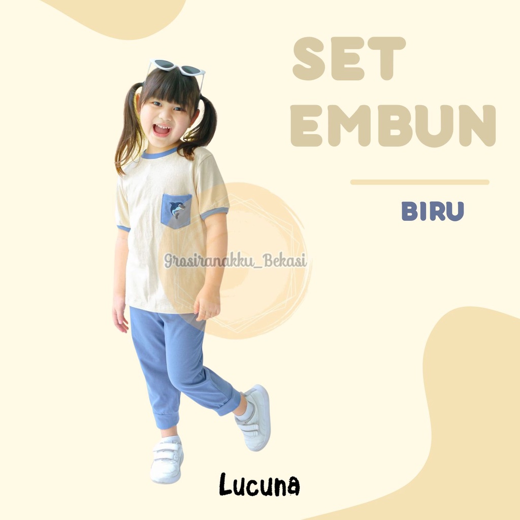 Setelan Anak Unisex Embun Lucuna Warna Biru Size 1-5 Thn