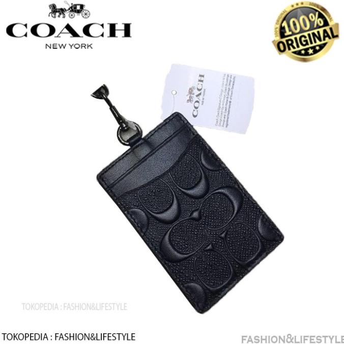 

Coach Lanyard Id Signature Embossed Black Leather Original 100%