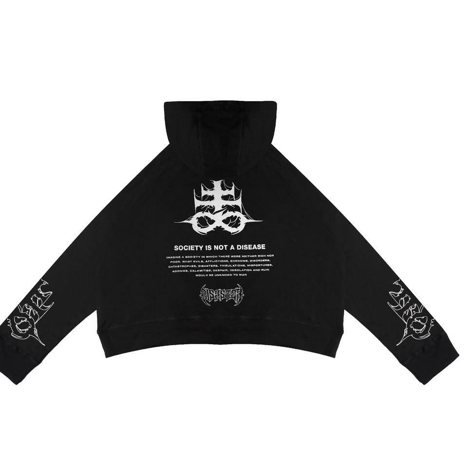 Siap Kirim GRDT Dstr Hoodie Oversize Crop Top Black