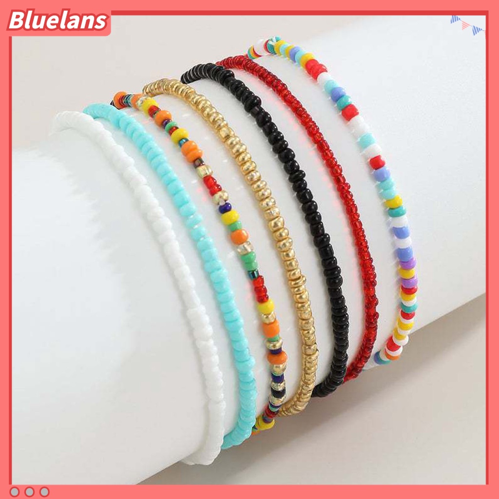 7 Pcs Gelang Kaki Manik-Manik Bulat Handmade Gaya Bohemian Untuk Wanita