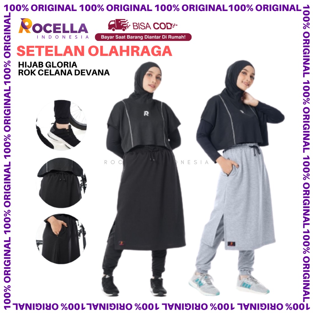 Setelan Olahraga Hijab Gloria dan Rok Celana Devana Rocella Rok Celana Olahraga Pakaian Olahraga Out
