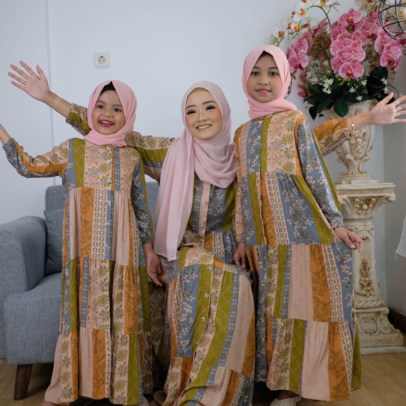 GAMIS IBU DAN ANAK GAMIS COUPLE GAMIS FLOWER ETNIK