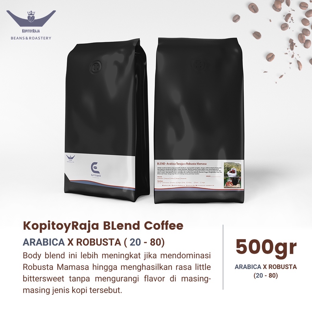 

Kopitoyraja Coffee Biji Kopi Bubuk Blend Arabica Coffee dan Robusta Coffee (20-80) 500gr