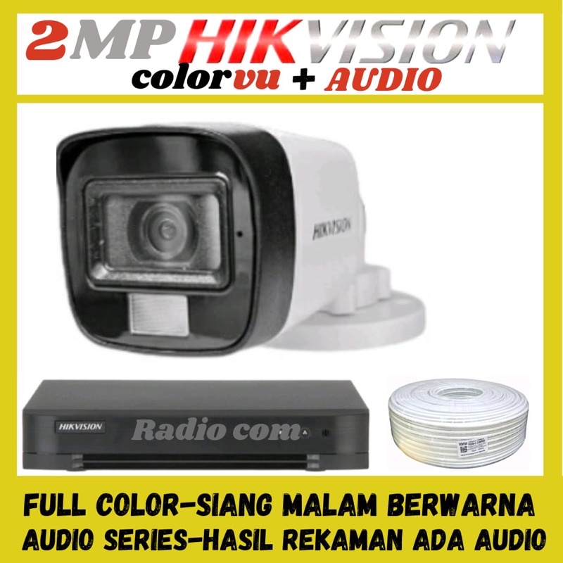 PAKET CCTV HIKVISION COLORVU 2MP 4 CHANNEL 1  KAMERA AUDIO SERIES FULL COLOR