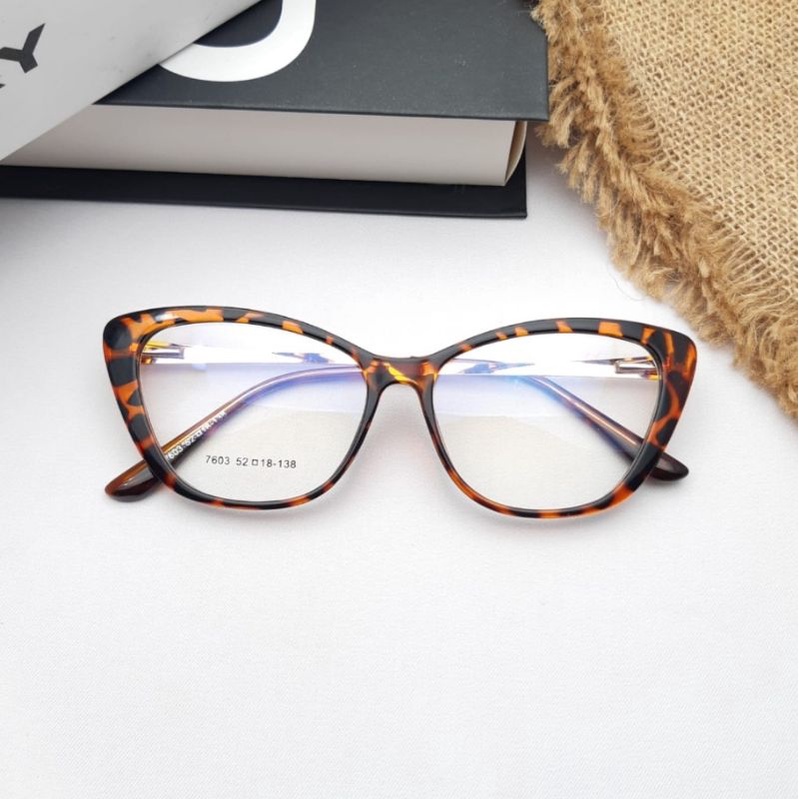 Frame Kacamata Antiradiasi Cat Eye 7603 Minus Cylinder Plus Blueray Anti UV Photocromic dan Bluecromic