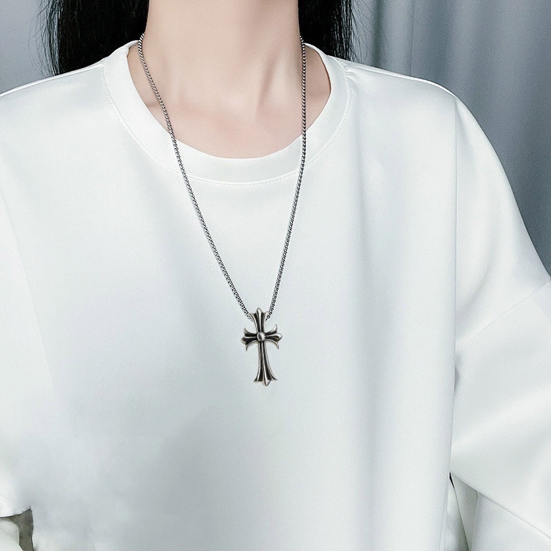 Titanium Steel Necklace Men's Cross Pendant Cronoux Popular Sweater Chain Versatile Personality Fashion Retro Hip Hop Necklace