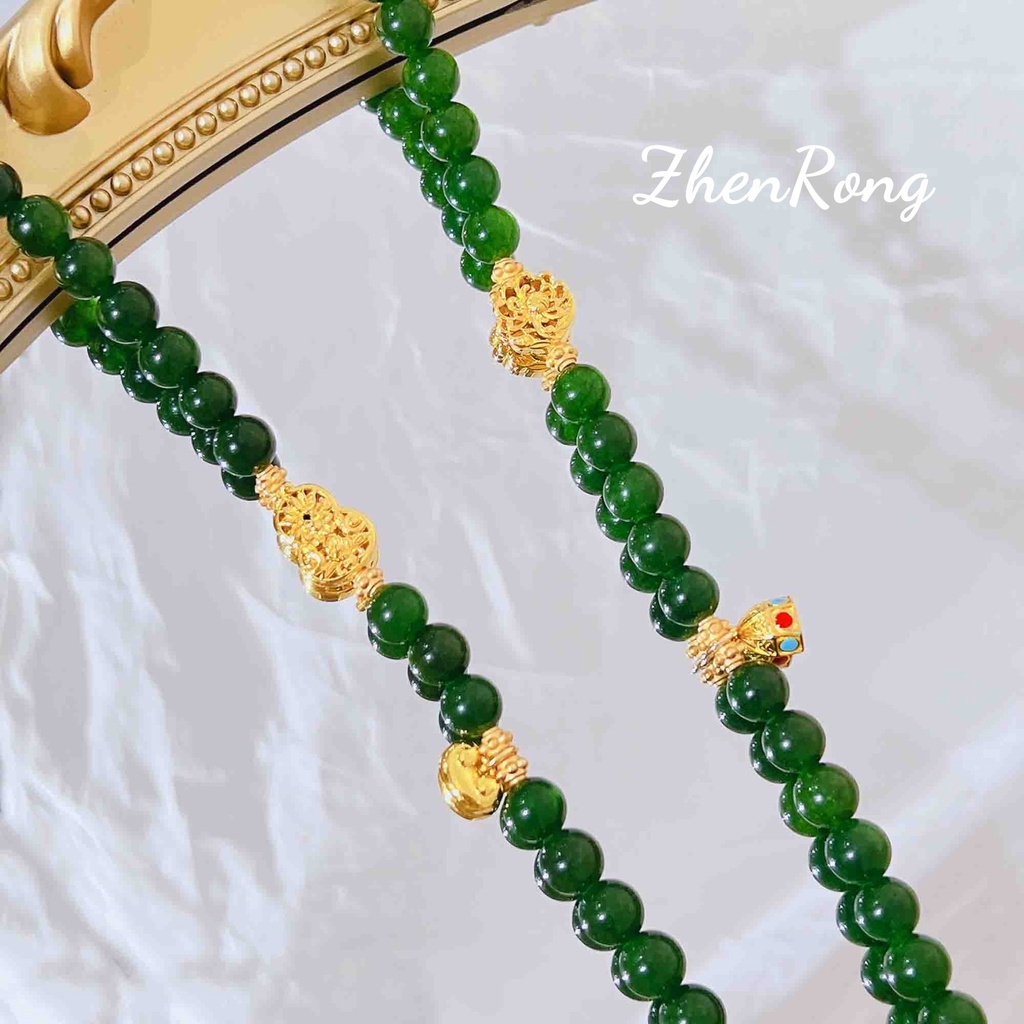 Goldkingdom Fashion Perhiasan Emas Asli Kadar 375 Bangkok Aksesoris Ready Stock French Emerald Beads Hang Tag Kalung Multi Lingkaran Gelang Wishy Hand String Necklace Woman