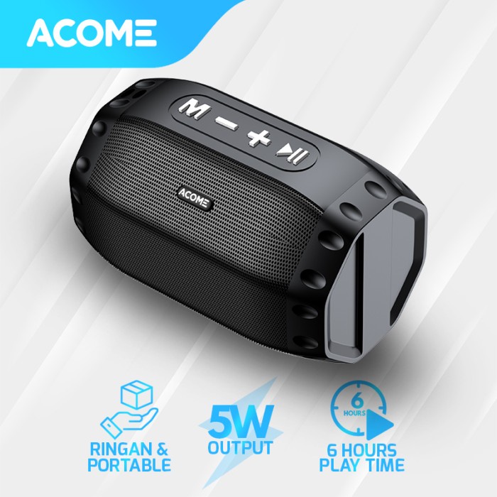 SPEAKER ACOME Speaker Bluetooth 5.0 Hi-Fi Sound TWS 5W Portable A2 - Black terlaris karaoke aktif be