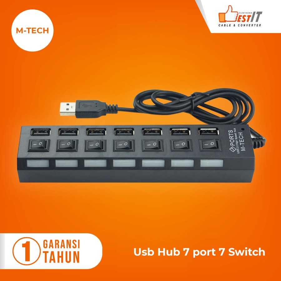 USB HUB 7 Port 7 Switch LED High Speed M-tech