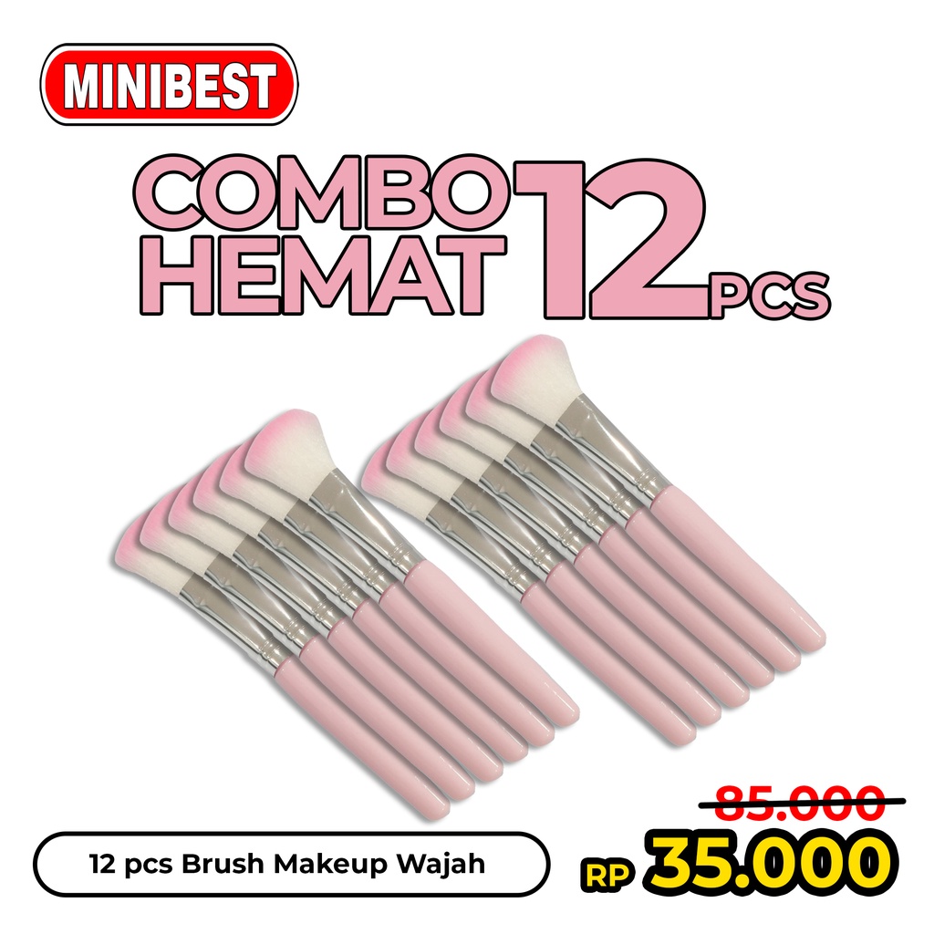 COMBO HEMAT 12pcs Brush Make Up / Kuas Make Up / Kuas Blush On / Alat Make Up Wanita