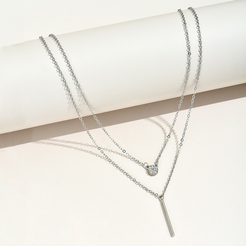 Kalung Rantai Klavikula Model Lapis Ganda Aksen Berlian Gaya Harajuku Untuk Wanita