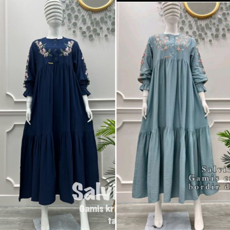 Gamis salvina kringkel bordir full baru