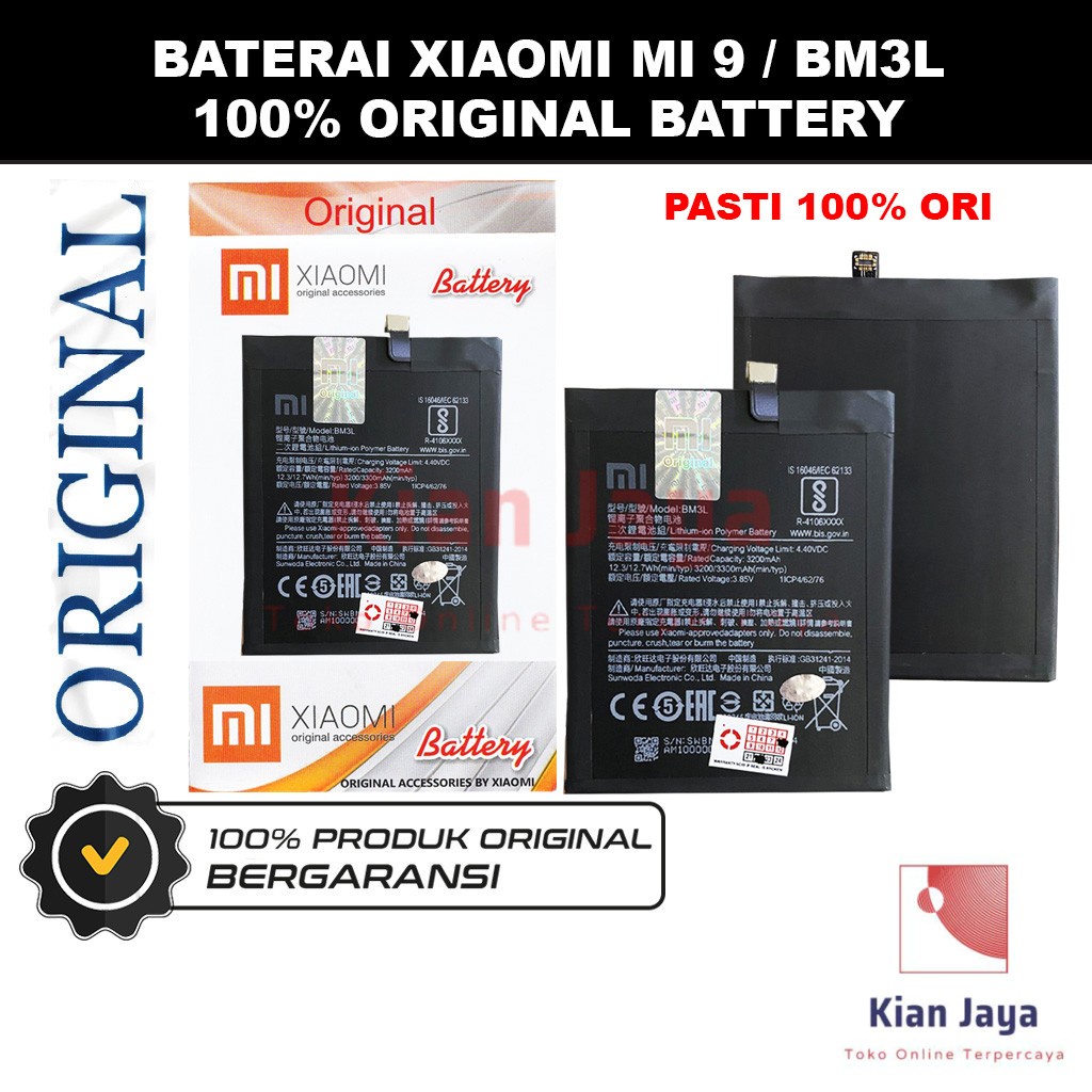 [Garansi 100% Ori] Baterai Xiaomi Mi 9 Mi9 BM3L Batre Batrai Battery Hp Xiao Mi Xiomi BM 3L Original