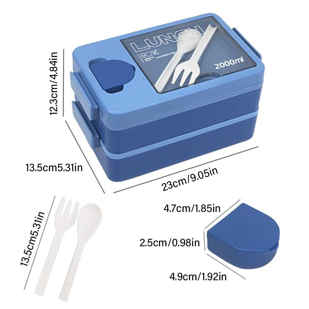 Top Lunch Box Microwavable Rectangle Grid Dengan Sendok Wadah Makanan