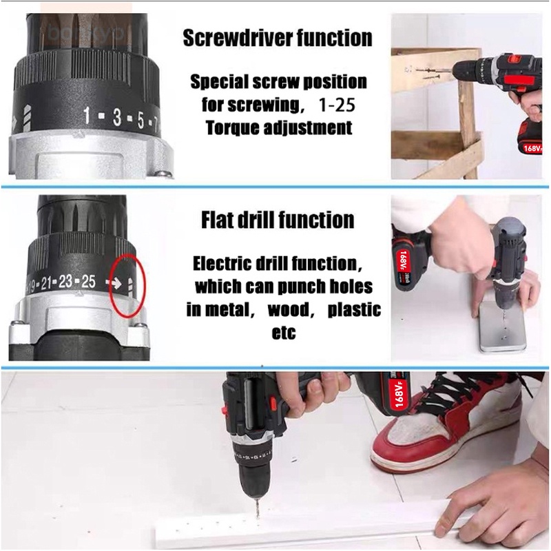 Mukava Baterai dua ganda Mesin bor cordless/Elektrik Drill/ bor listrik/beton besi kayu full set pilihan Bor tanpa kabel