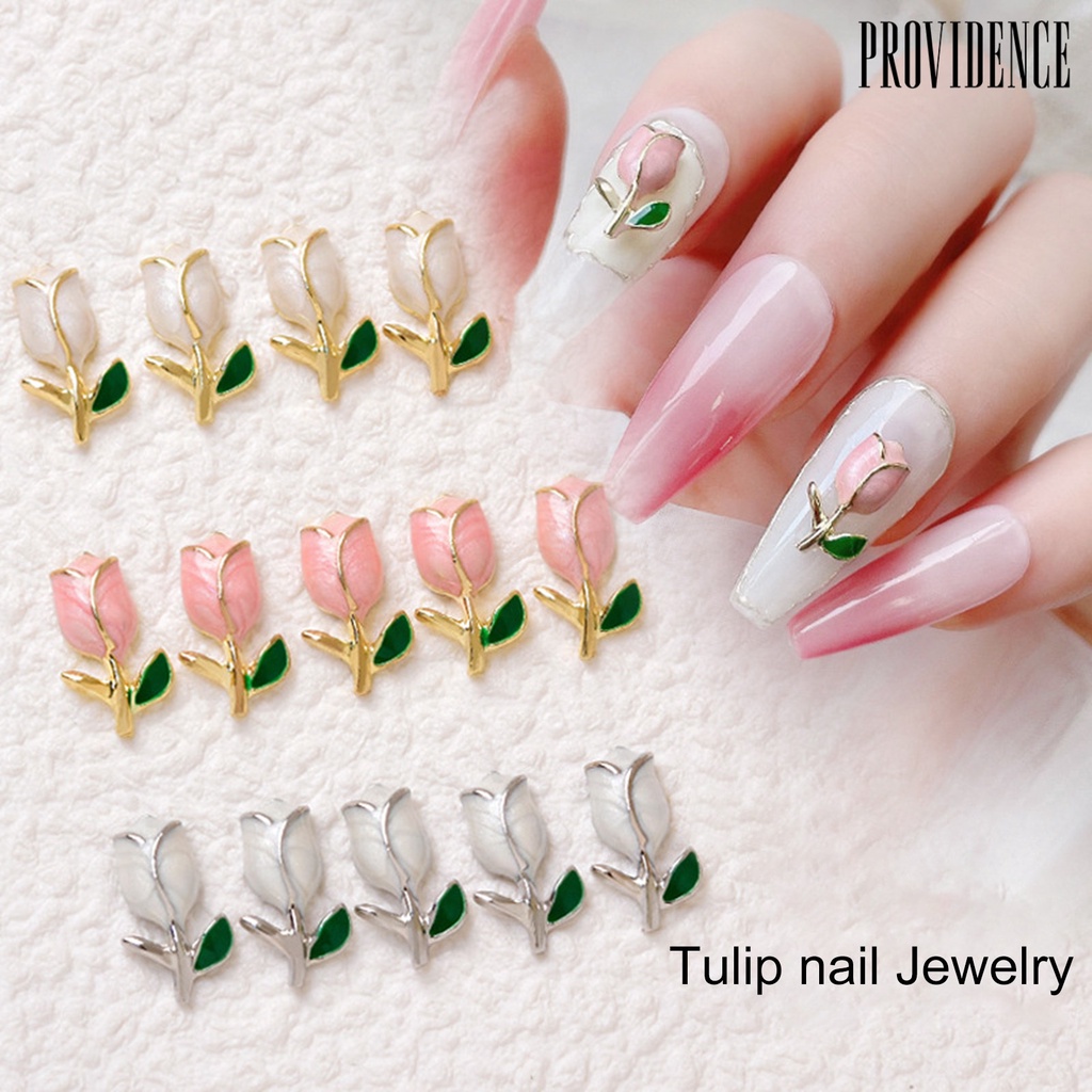 10 Pcs Dekorasi Kuku Bentuk Tulip Bahan Logam Alloy Untuk Wanita