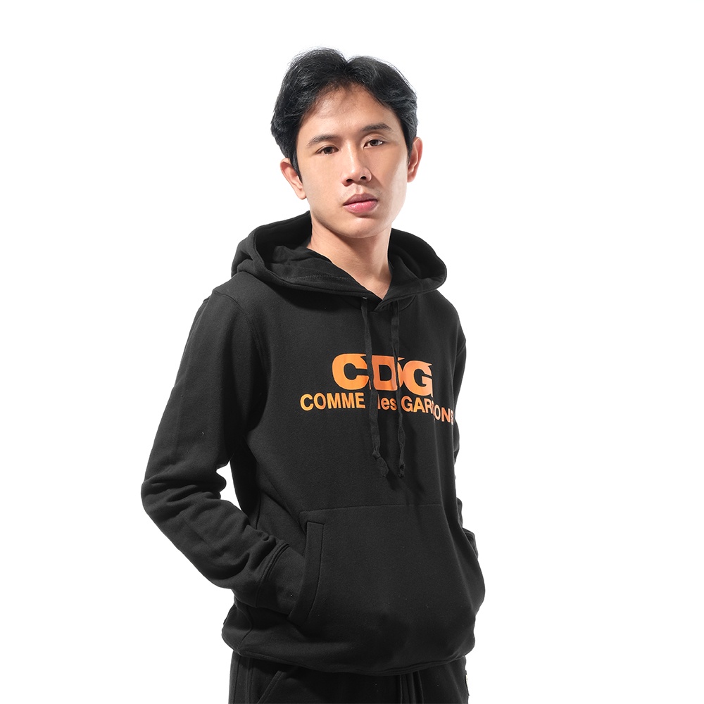 CDG Green Text Hoodie Black