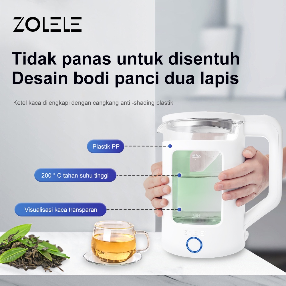 ZOLELE Electric Kettle Listrik Multifungsi 1.7L Kaca Thermo Pots 24 Jam Water Heaters Tea Dispenser Pot Air Panas Thermos Listrik Digital Electric Kettle Boiling Tahan Panas Termos Air Panas Teko ZH100