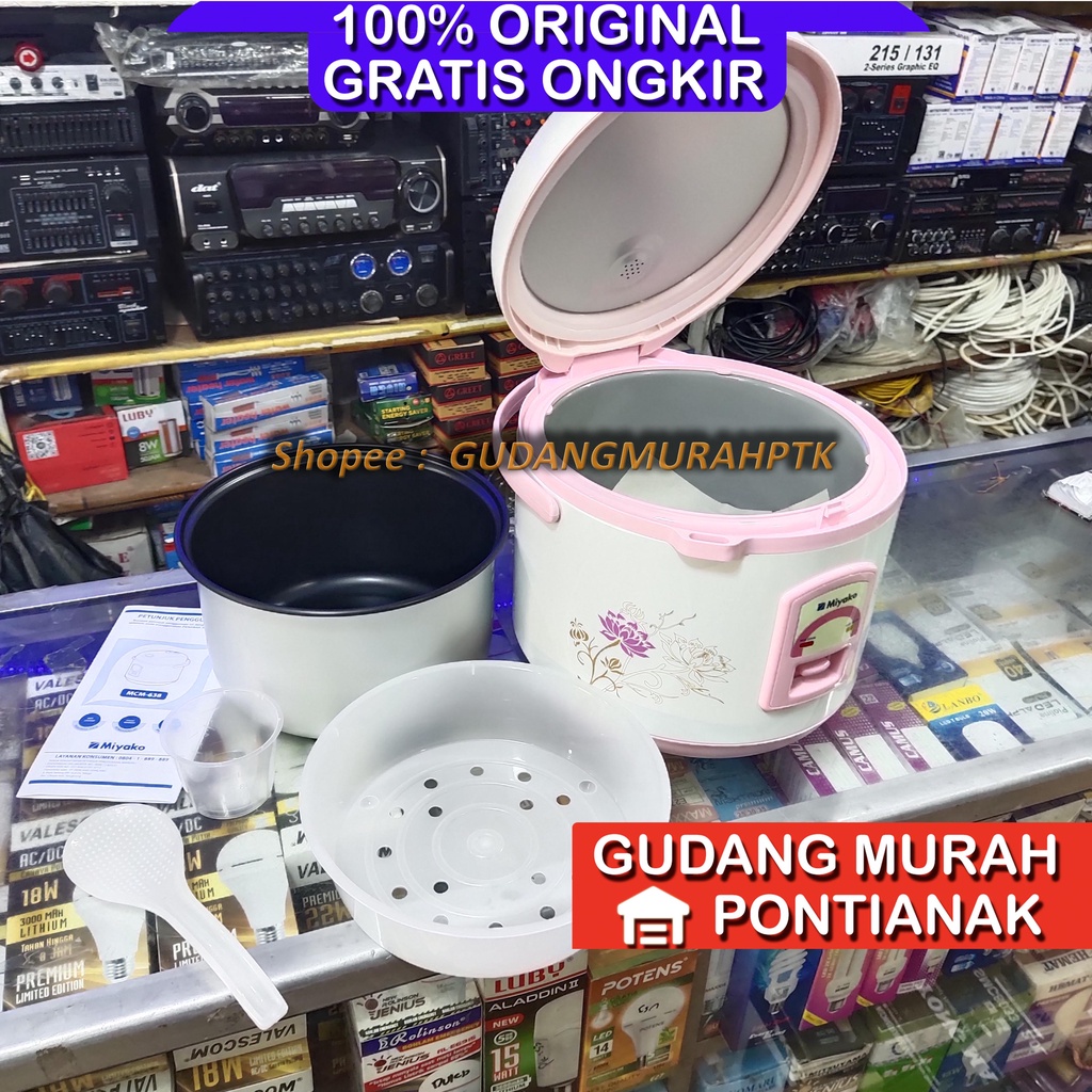 Ricecooker Miyako MCM 638 Tutup Tombol OTOMATIS Pintu Naik terangkat Model Pegangan TAS Magic com Penanak Nasi sekaligus menghagat kan penghangat warm cook MCM638