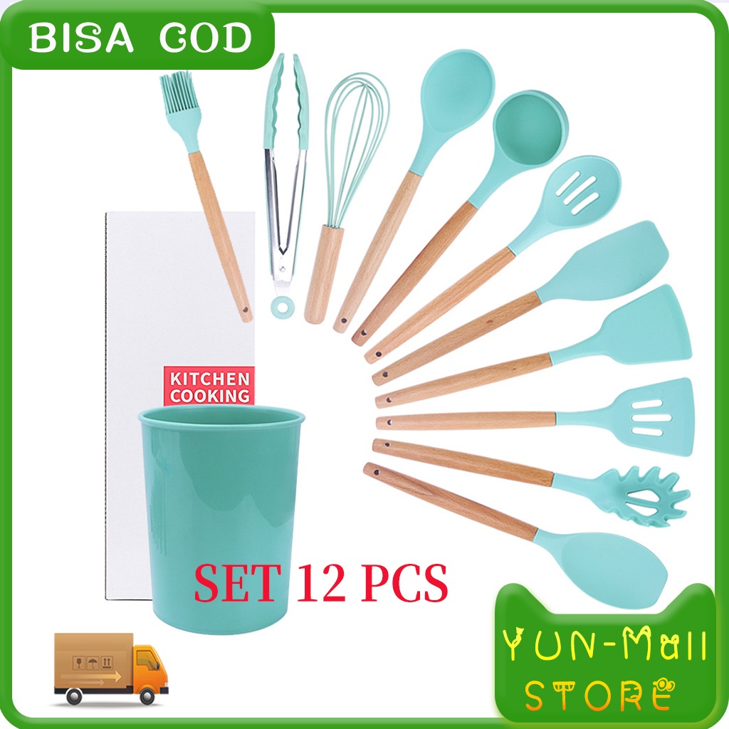 YUN Mall  Silikon Spatula Silicone Alat Masak Capitan Scraper Whisk Sendok Centong Kuas Silikon Tahan Panas Set