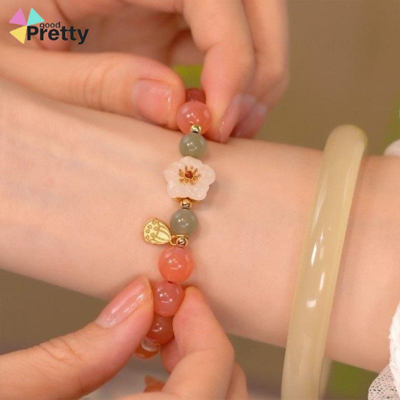 Jade Bead Gelang Kecil Peach Blossom Woven Perempuan Desain Niche Mahasiswa Pacar Hadiah - PD