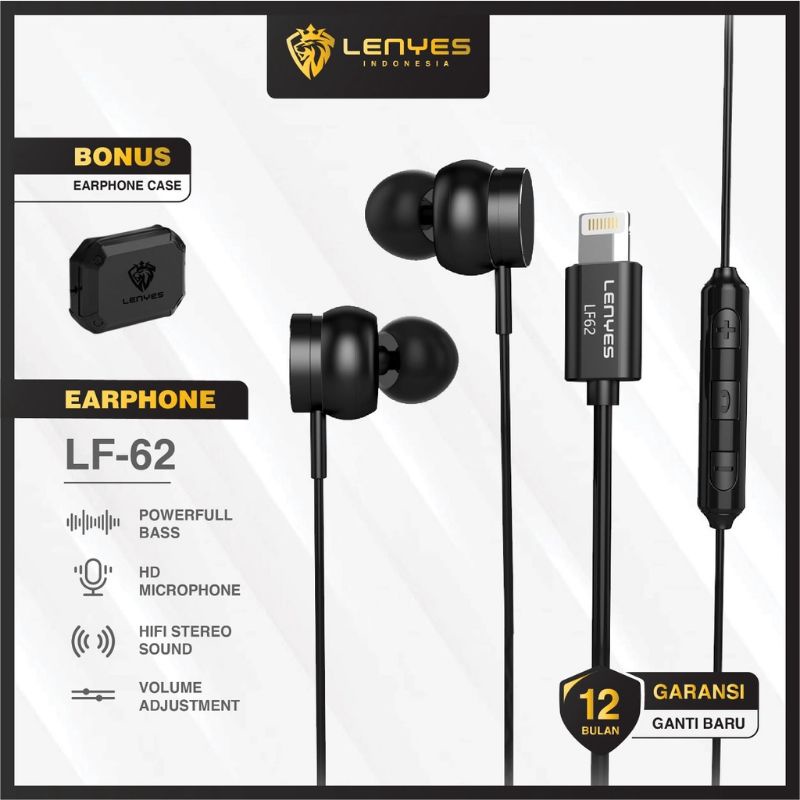 Lenyes LF62 Earphone Lightning Mega Bass Hifi Stereo Headset with Microphone Original