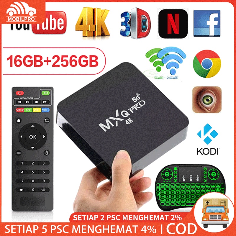 Android TV BOX MXQ Pro Indihome Digital Online TV Ram 2+16GB/4GB+32GB /1+8G TV BOX Android MXQ Pro 4K Internet Smart TV MX-Q Pointer Keyboard 4K Permanent Free TV Channels