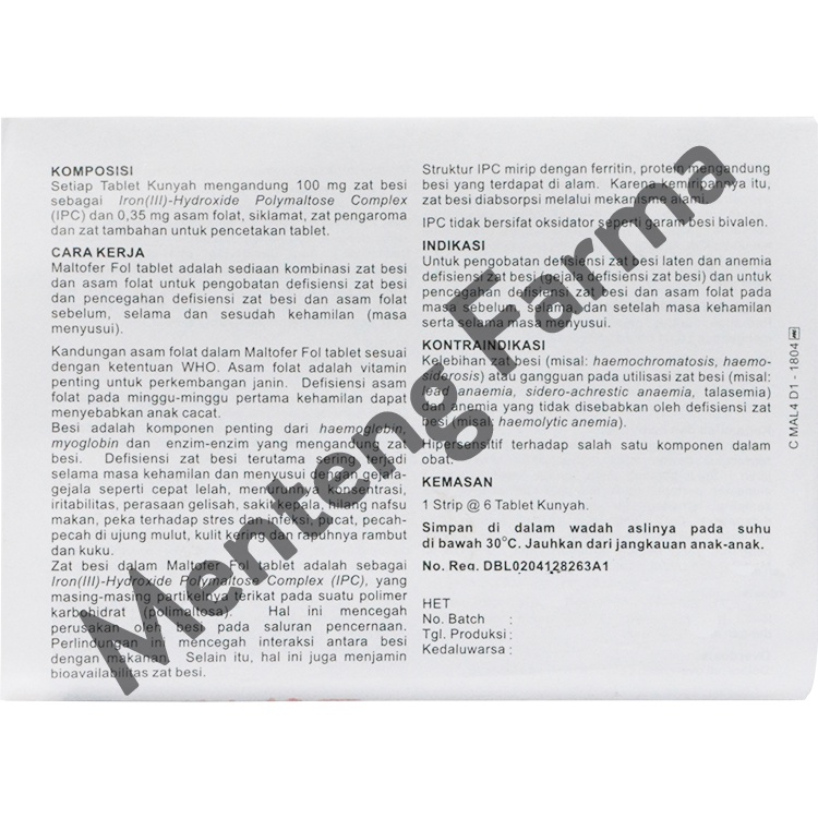 Maltofer Fol Tablet Kunyah 6 Tablet - Tablet Kunyah Obat Anemia
