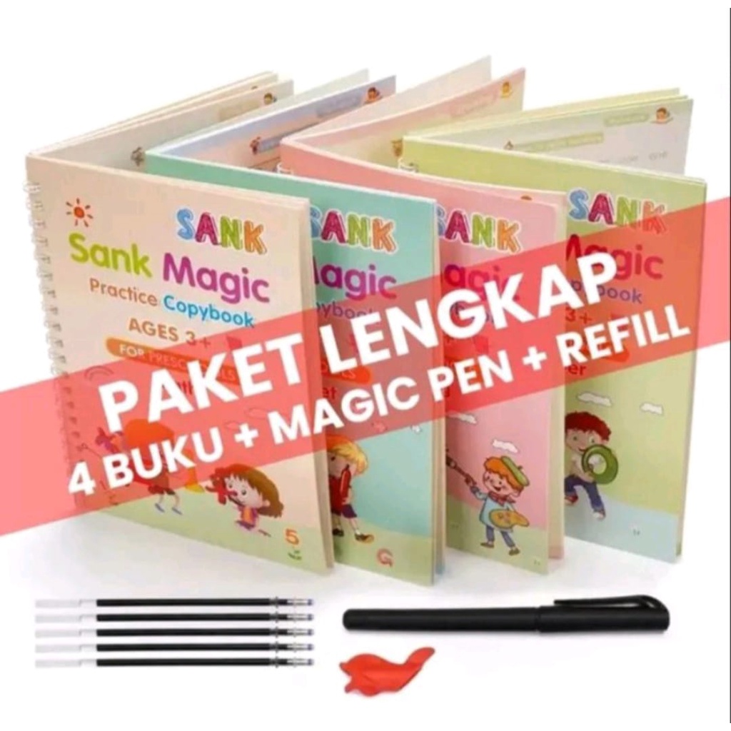 

4 SET BUKU SANK MAGIC BOOK / BUKU EDUKASI ANAK BELAJAR MENULIS UNTUK TK ANGKA & HURUF