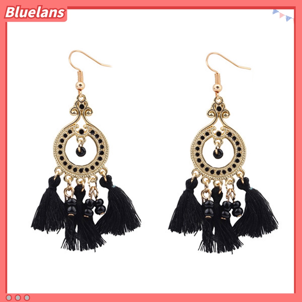 Anting Kait Gantung Bahan Alloy Aksen Rumbai Gaya Bohemian Untuk Wanita