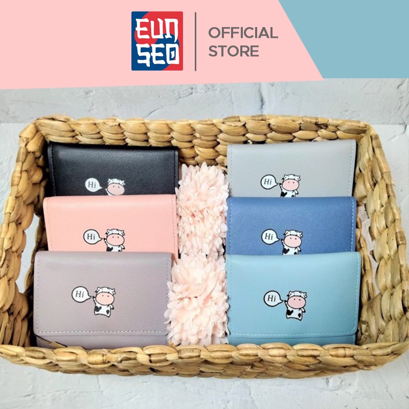 EUNSEO Dompet Wanita Warna Pastel Motif Hi Cow Import Fashion Korea