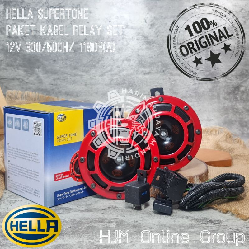 KLAKSON HELLA SUPERTONE - HORN SET SUPER TONE HELLA 12V RED + CABLE RELAY SET