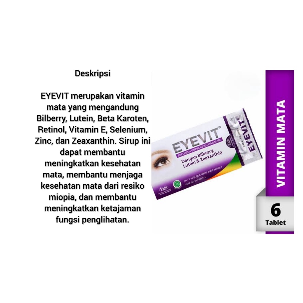 Eyevit Tablet Suplemen Mata 1 Strip isi '6  Tablet ORIGINAL-BPOM