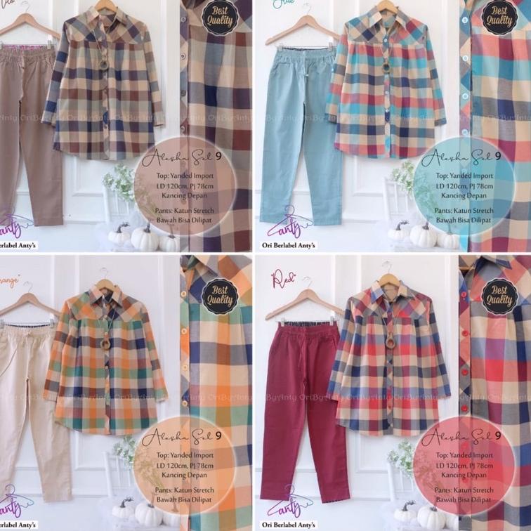 [BEJ.18Oc22r] ALESHA SET 9 ORI BY ANTY’S SETELAN WANITA MOTIF KOTAK TUNIK SET MURAH BAHAN YANDED IMP