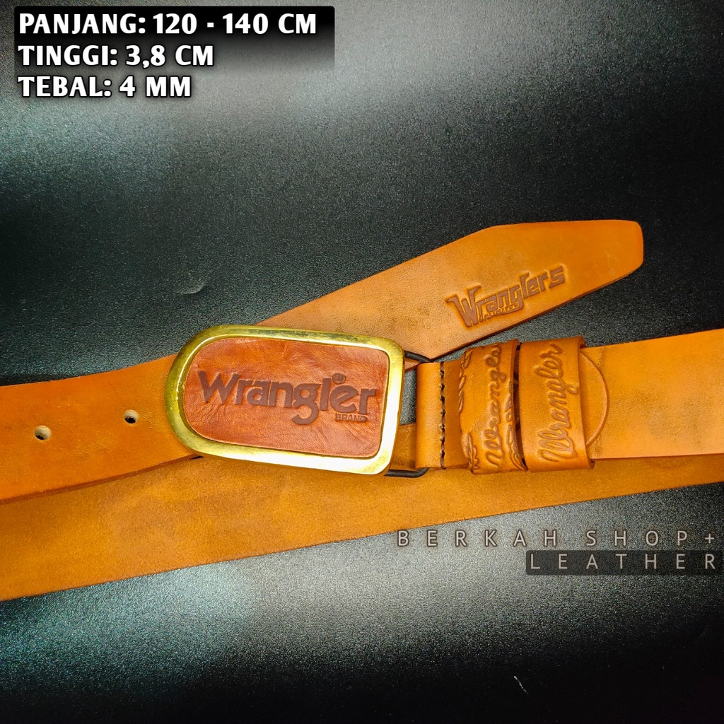 Sabuk Tali Ikat Pinggang Pria Kulit Asli Garut Original 100% Branded Gesper Motif Wrangler Panjang