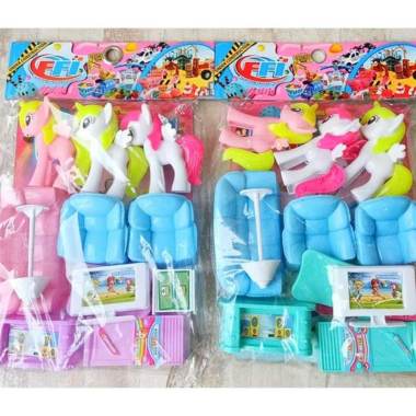 Mainan Kuda Poni set Furniture Ruang Tamu Terbaru / Mainan Anak Perempuan Kuda Poni Plus Furniture /