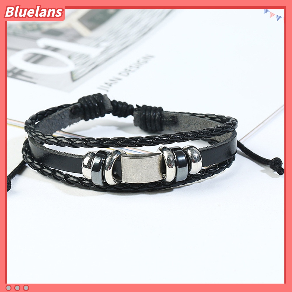 6pcs / Set Gelang Tali Kulit Kepang Multilayer Gaya Retro Untuk Pria