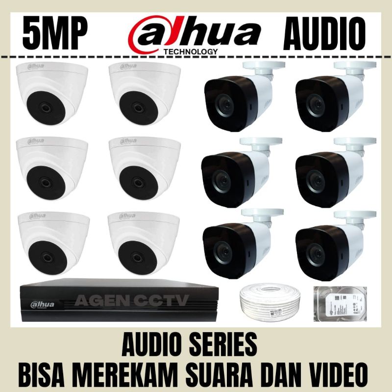 PAKET CCTV DAHUA 5MP 16 CHANNEL 12 KAMERA AUDIO BISA MEREKAM SUARA DAN VIDEO