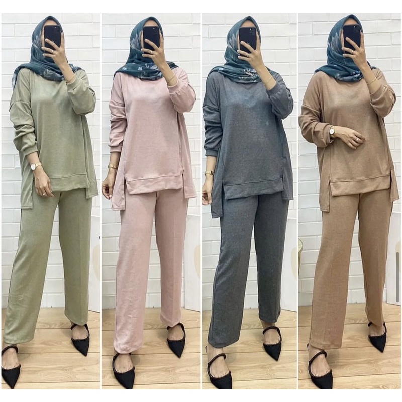 setelan celana jumbo setcel wanita setelan viral setelan oversize merk clarke setelan knitted import