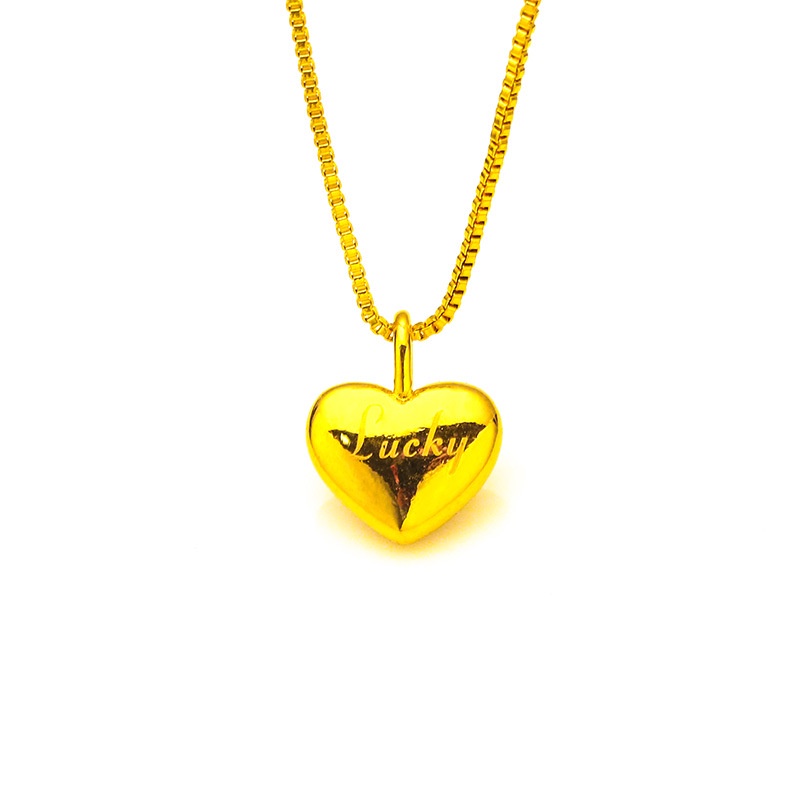Goldkingdom Fashion Perhiasan Emas Asli Kadar 375 Bangkok Aksesoris Ready Stock Cinta Liontin Beruntung Wanita Peach Hati Riak Kalung Dengan Rantai Dipanjangkan
