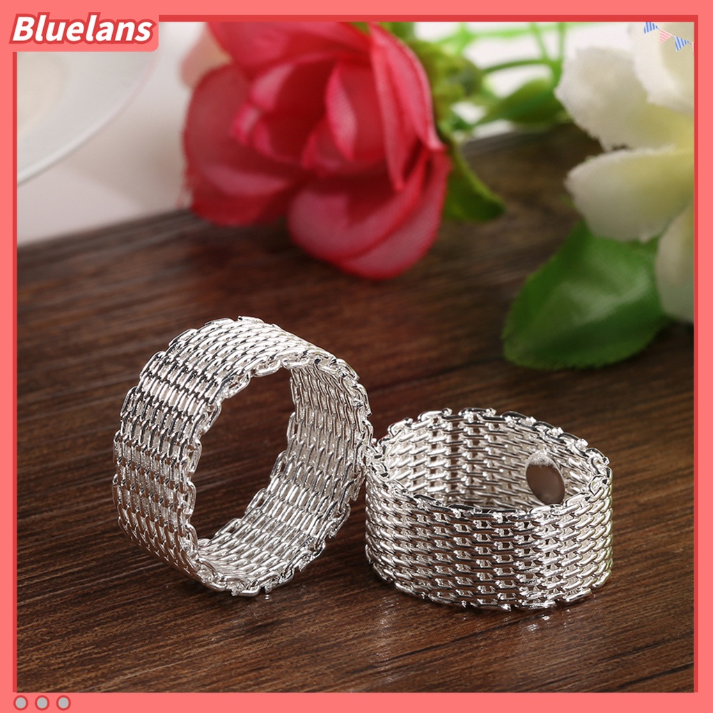 Perhiasan Cincin Jari Lapis Silver Model Jaring Tenun Lebar Untuk Hadiah Wanita Charms