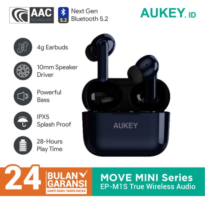 Aukey Earphone Bluetooth TWS Move Series Mini S With BT 5.2 IPX5 - SKU : 501421 / 501422 / 501423 / 501424 - EP-MIS - Garansi Resmi 2 Tahun