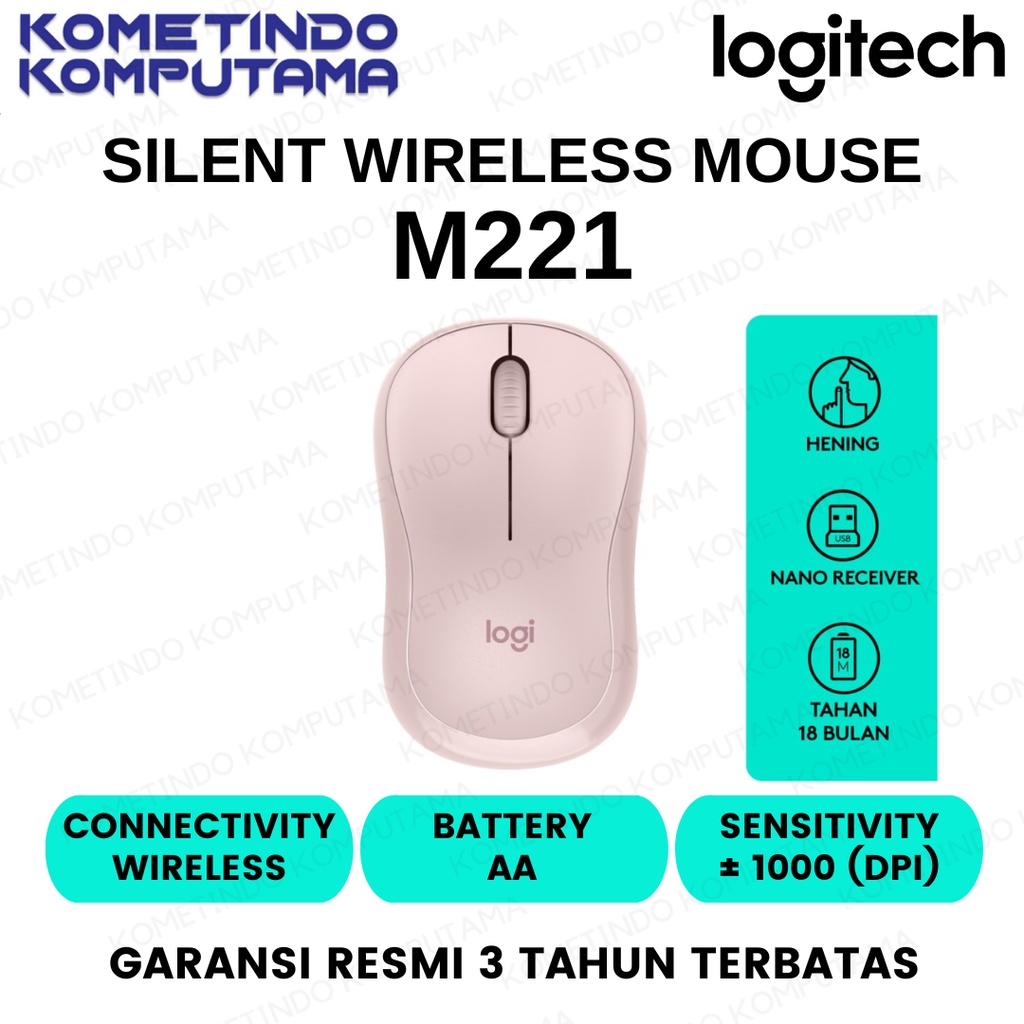 Rose Mouse Logitech M221 Wireless Silent Click, Rose - Garansi Resmi ORIGINAL 100%