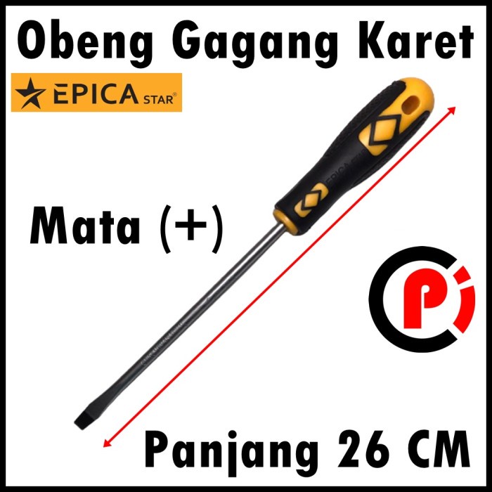 EPICA Obeng Gagang Karet Panjang 26 CM Ujung Mata Minus Magnetic