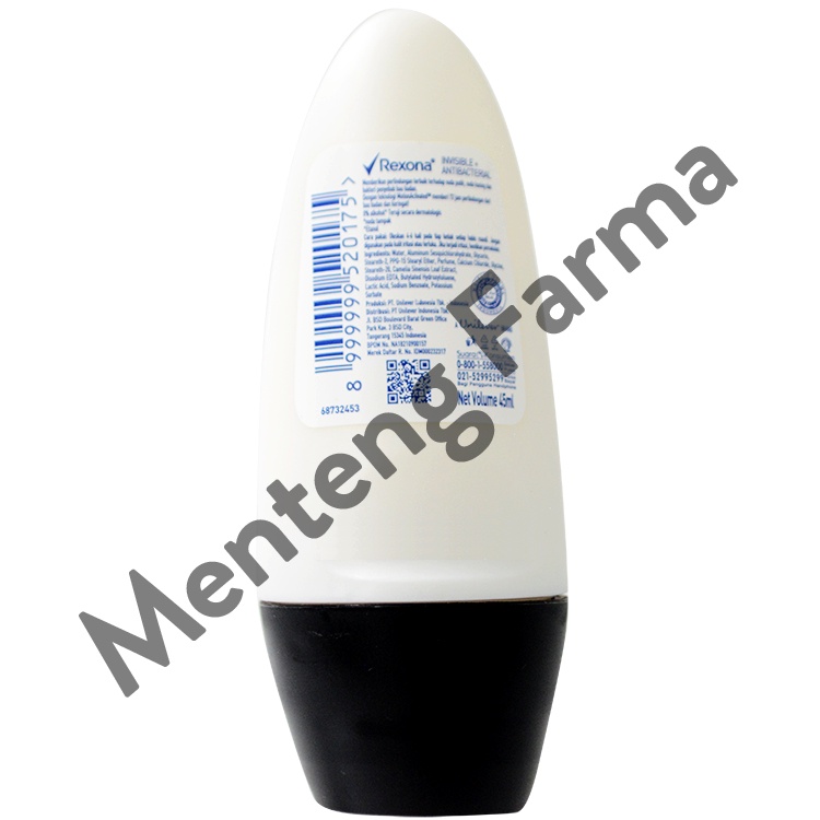 Rexona Anti-Perspirant Deodorant Roll On Invisible + Antibacterial 45 ML - Anti Noda Pada Pakaian