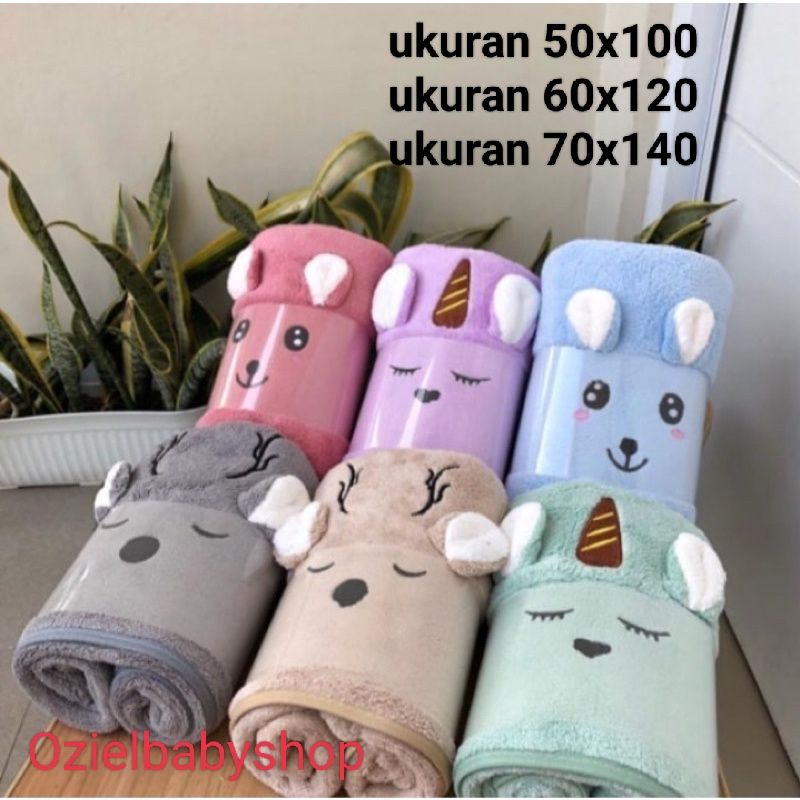 Termurah !!! Grosir Handuk bayi karakter kuping microfiber super lembut 50x100, 60x120 dan 70x140 cm