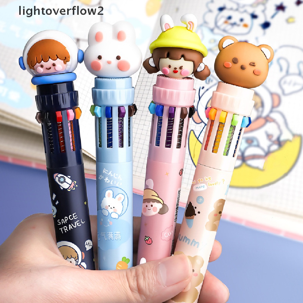 (lightoverflow2) Pulpen 10 / 8 Warna Bisa Ditarik Untuk Sekolah / Kantor