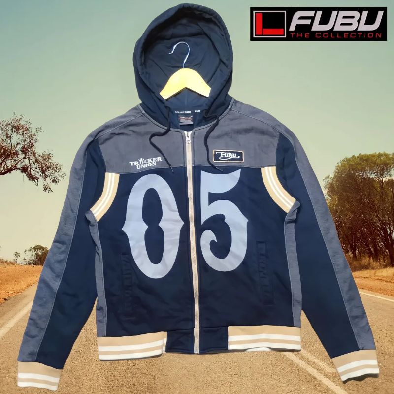 FUBU COLLECTION TRUCKER UNION FULL ZIP HOODIE JACKET ORIGINAL AUTHENTIC